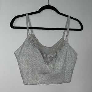 Aerie Gray Lace Trim Tank Top